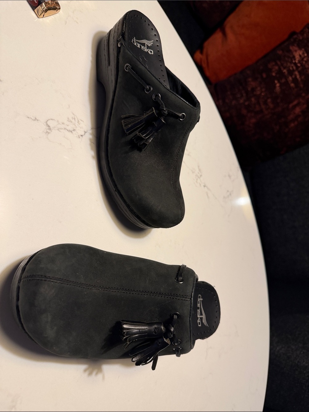 Dansko Black Tassel Slip-On Clogs
